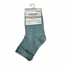 S82-SG: 3 Pack Ribbed Socks (0-12 Months)